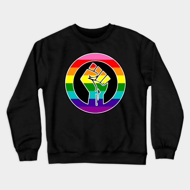 Black Lives Matter Fist Circled LGBTQ Flag Gilbert Baker Original Rainbow Pride Crewneck Sweatshirt by aaallsmiles